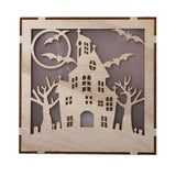 Max Square Wood Hollowed Halloween Decorations LED lights Bats+Haunted House