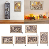 Max Wooden Hollowed Halloween Decoration LED lights Cat+Pumpkin Head