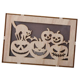 Max Wooden Hollowed Halloween Decoration LED lights Cat+Pumpkin Head