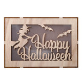 Max Wooden Hollowed Halloween Decoration LED lights English Letters+Witch