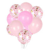 Max 15 Pieces Latex Party Balloons Confetti Balloons with Curling Ribbon Pink