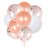 Max 15 Pieces Latex Party Balloons Confetti Balloons with Curling Ribbon Rose Gold