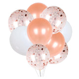 Max 15 Pieces Latex Party Balloons Confetti Balloons with Curling Ribbon Rose Gold