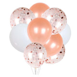 Max 15 Pieces Latex Party Balloons Confetti Balloons with Curling Ribbon Rose Gold