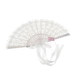 Max Satin Lace Flower Faux Pearl Folding Fan Wedding Party Prom Photo Props