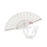 Max Satin Lace Flower Faux Pearl Folding Fan Wedding Party Prom Photo Props