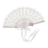 Max Satin Lace Flower Faux Pearl Folding Fan Wedding Party Prom Photo Props