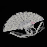 Max Satin Lace Flower Faux Pearl Folding Fan Wedding Party Prom Photo Props