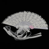 Max Satin Lace Flower Faux Pearl Folding Fan Wedding Party Prom Photo Props