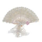 Max Wedding Lace Fabric White Pearl Rose Non-foldable Hand Fan Party Photo Props
