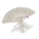 Max Wedding Lace Fabric White Pearl Rose Non-foldable Hand Fan Party Photo Props