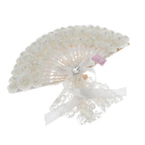 Max Wedding Lace Fabric White Pearl Rose Non-foldable Hand Fan Party Photo Props