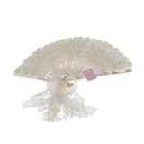 Max Wedding Lace Fabric White Pearl Rose Non-foldable Hand Fan Party Photo Props