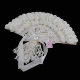 Max Wedding Lace Fabric White Pearl Rose Non-foldable Hand Fan Party Photo Props