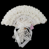 Max Wedding Lace Fabric White Pearl Rose Non-foldable Hand Fan Party Photo Props
