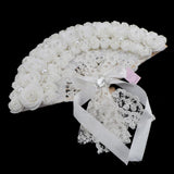 Max Wedding Lace Fabric White Pearl Rose Non-foldable Hand Fan Party Photo Props