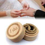 Max Delicate Wood Round Wedding Ring Box Container I do