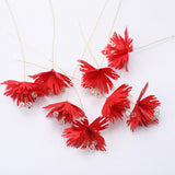 Max 10xHandmade Crystal Artificial Edelweiss Flowers Bridal Hairpiece Red