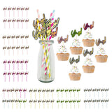 Max 12 Pieces Party Paper Straws Rainbow Stripe Paper Drinking Straw Hot Pink
