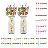Max 12 Pieces Party Paper Straws Rainbow Stripe Paper Drinking Straw Hot Pink