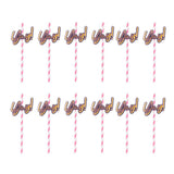 Max 12 Pieces Party Paper Straws Rainbow Stripe Paper Drinking Straw Hot Pink
