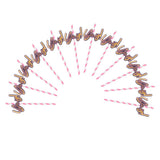 Max 12 Pieces Party Paper Straws Rainbow Stripe Paper Drinking Straw Hot Pink