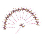 Max 12 Pieces Party Paper Straws Rainbow Stripe Paper Drinking Straw Hot Pink