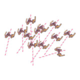 Max 12 Pieces Party Paper Straws Rainbow Stripe Paper Drinking Straw Hot Pink