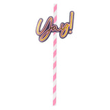 Max 12 Pieces Party Paper Straws Rainbow Stripe Paper Drinking Straw Hot Pink