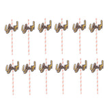 Max 12 Pieces Party Paper Straws Rainbow Stripe Paper Drinking Straw Light Pink