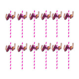 Max 12 Pieces Party Paper Straws Rainbow Stripe Paper Drinking Straw Rose Pink