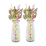 Max 12 Pieces Party Paper Straws Rainbow Stripe Paper Drinking Straw Rose Pink