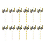 Max 12 Pieces Party Paper Straws Rainbow Stripe Paper Drinking Straw Golden