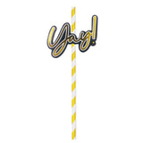 Max 12 Pieces Party Paper Straws Rainbow Stripe Paper Drinking Straw Golden