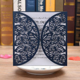 Max 10x Hollow Laser Cute Butterfly Invitation Cards, Envelop, Blank Sheet blue