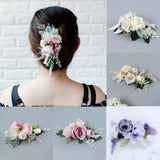 Max Artificial Fabric Flower Hair Comb Bridal Headdress Flower Beige