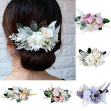 Max Artificial Fabric Flower Hair Comb Bridal Headdress Flower Beige