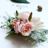 Max Artificial Fabric Flower Hair Comb Bridal Headdress Flower Champagne Pink