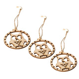 Max 3 sets Wooden Slices Cutouts Pendant Xmas Decor  owl 65x70mm