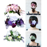 Max Synthetic Flower Hairpiece Hair Comb for Wedding Bride Straw Hat Lotus Pink