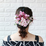 Max Synthetic Flower Hairpiece Hair Comb for Wedding Bride Straw Hat Lotus Pink