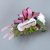 Max Synthetic Flower Hairpiece Hair Comb for Wedding Bride Straw Hat Lotus Pink