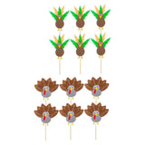 Max 6Pack Cute Turkey Cupcake Picks Topper Birthday Festival Cake Insert Silver