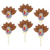 Max 6Pack Cute Turkey Cupcake Picks Topper Birthday Festival Cake Insert Silver