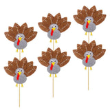 Max 6Pack Cute Turkey Cupcake Picks Topper Birthday Festival Cake Insert Silver