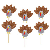 Max 6Pack Cute Turkey Cupcake Picks Topper Birthday Festival Cake Insert Silver
