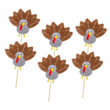Max 6Pack Cute Turkey Cupcake Picks Topper Birthday Festival Cake Insert Silver