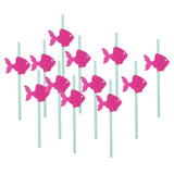 Maxbell 12xGlitter Ocean Creature Drinking Straws Cake Toppers Rose Red