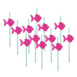 Maxbell 12xGlitter Ocean Creature Drinking Straws Cake Toppers Rose Red