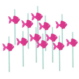 Maxbell 12xGlitter Ocean Creature Drinking Straws Cake Toppers Rose Red